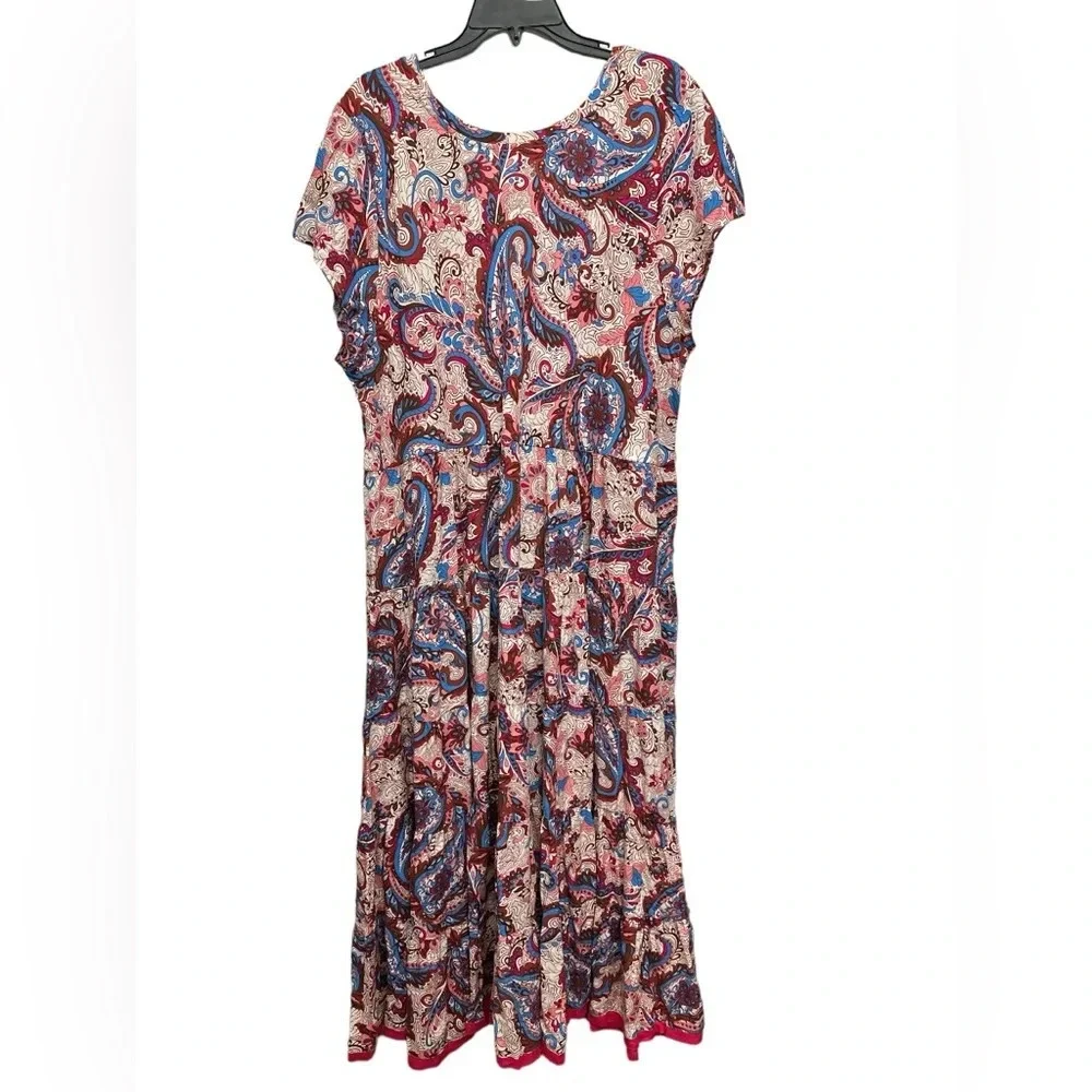 Soft Surroundings Kara Dress Size 2X Framboise Paisley Tiered Maxi NWT